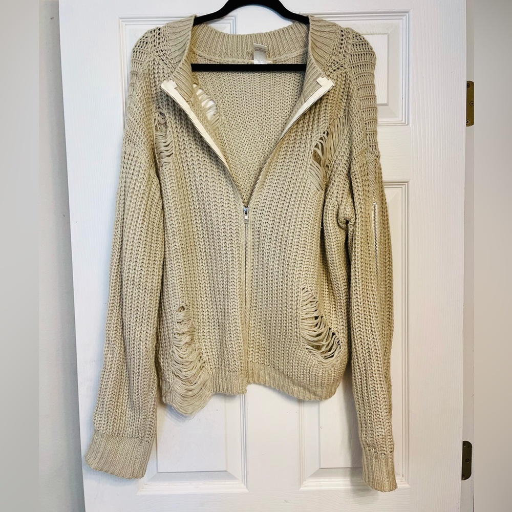 Main Strip cream oversized distressed zipper cardigan; ONESIZE;perfect condition